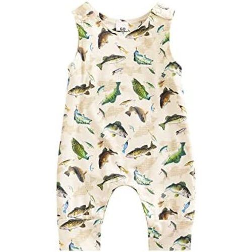 Newborn Baby Sleeveless Jumpsuit Dinosaur or Fish Print Short Romper Boys Girls One Piece Summer Outfit