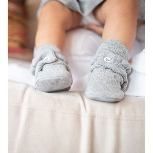 Burt's Bees Baby Baby Booties, Organic Cotton Adjustable Infant Shoes Slipper Sock, Heather Grey Stripe, 0 3 Months Unisex