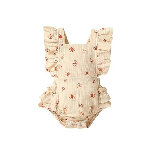 aichilra Baby Girl Love Print Romper Infant Girl One-Piece Bodysuit Long Sleeve Ruffled Summer Clothes 0-24 Months
