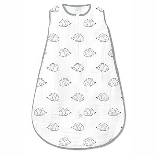 SwaddleDesigns Cotton Muslin zzZipMe Sleeping Sack, Wearable Blanket with 2-Way Zipper, Black Hedgehog, Small, 0-6 Months