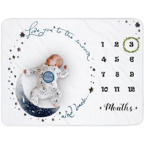 Yoothy Moon Baby Monthly Milestone Blanket - Boy & Girl, Soft Plush Photo Prop, Wreath & 12 Stickers, Large 51''x40''