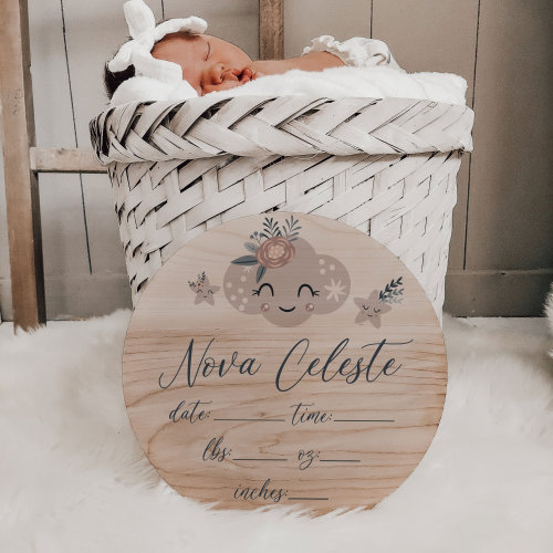 Baby Name Announcement Sign for Girl Celestial Moon Stars Birth Stats Wood Sign Newborn Announcement Baby Photo Props New Baby Sign