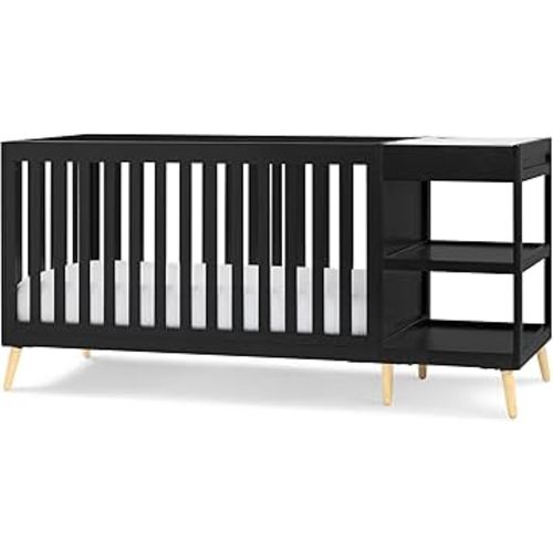 Delta Children Essex 4-in-1 Convertible Crib and Changer, Black Ebony w/Natural Knobs
