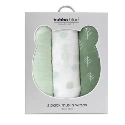 Bubba Blue 3 Pack Wrap Muslin Avocado / Forest | Baby Bunting AU