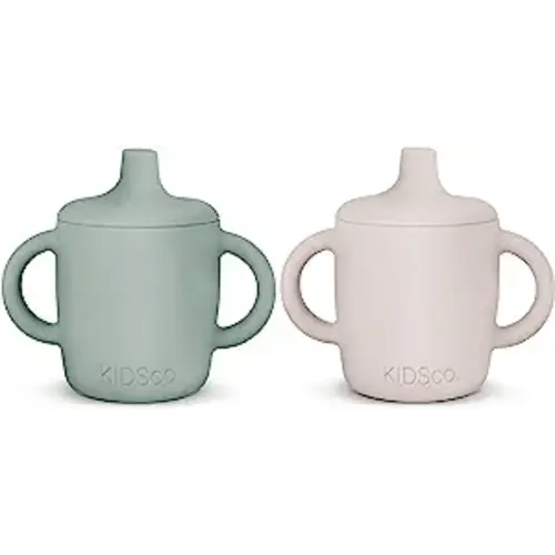 KIDSco Silicone Baby Sippy Cups Unbreakable Training Cup with Easy Grip Handles, a Soft Spout No Spill Proof for Transition Babies 6 month 6+ 6-12 Months First Year Old Toddler - Toddlers 1-3 |2-PACK|