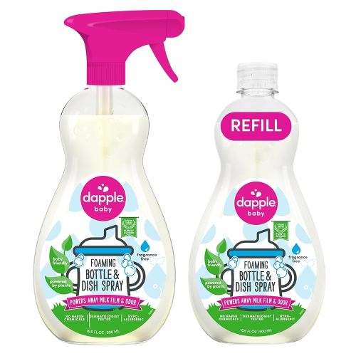 Dapple Bottle & Dish Foaming Power Spray, Fragrance Free, 16.9oz - Pack of 2