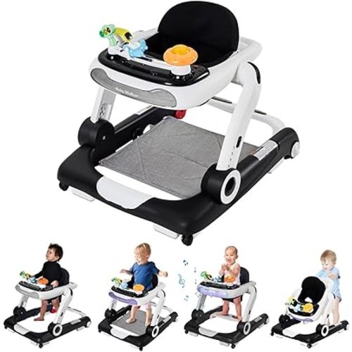 Music and Lights Baby Walker with Wheels,5-in-1 Baby Activity Center with Removable Toys and Music Bouncer,Adjustable Height Baby Walkers for Boys Girls Babies 6-18 Months
