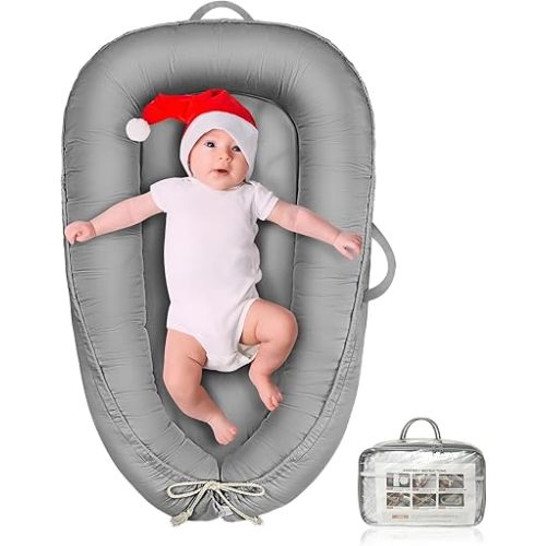 Baby Lounger - Infant Lounger for Newborn 0-24 Months, Pure Cotton Breathable Baby Nest Lounger Cover, Newborn Essentials for Baby Boys & Girls, Co Sleeper Portable Baby Bed for Home and Travel