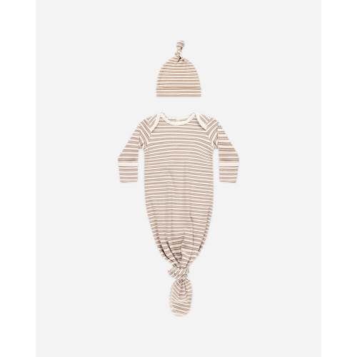 Knotted Baby Gown + Hat Set || Golden Stripe