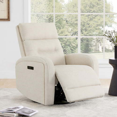 CHITA Power Glider Recliner Chair, 270° Swivel Recliner with Power Headrest for Nursery, Fabric in Linen