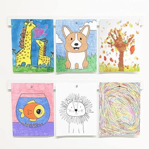 Picture Hanging System - Display Children Kid's Artwork Frame - 28" Magnetic Bar (Set of 2) White