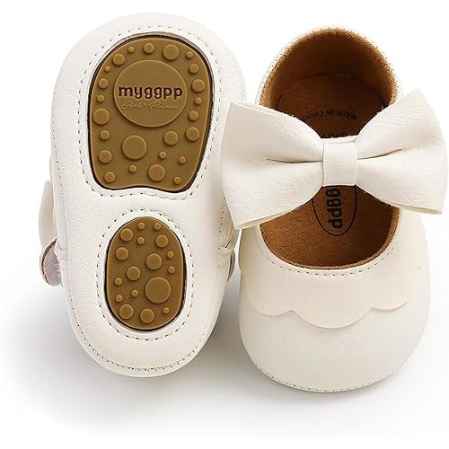Baby Girl Mary Jane Flats Dress Shoes - Infant Newborn Shoes Anti-Slip Soft PU Leather Party School Wedding Princess Baby Girl Shoes 0-18M