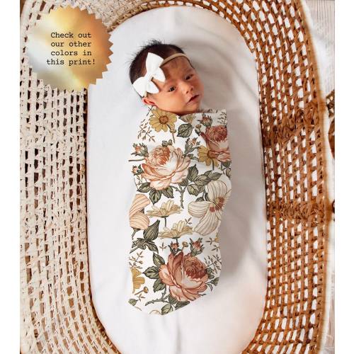 VINTAGE Floral Swaddle Blanket Newborn Baby Girl Coming Home Outfit  Flower Baby Shower Gift Hospital Photo Outfit Hat Headband Newborn