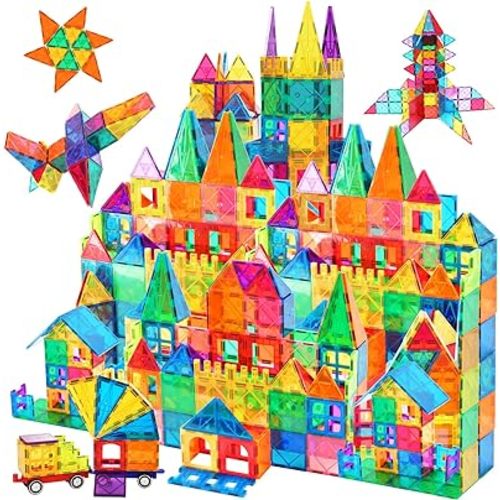 Magnetic Tiles,102PCS Magnetic Building Blocks 3D Clear Construction Playboards, Inspiration, Creativity Beyond Imagination, Educational Magnet Toy Set for Kids with 2 Cars