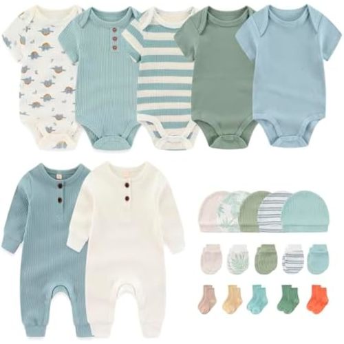 Newborn Layette Gift Set 22-Piece Baby Boy Girl Bodysuits Infant Outfits Essentials and Accessories 0-12 Months