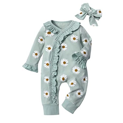 Infant Newborn Baby Girl Clothes Onesies for Baby Girl Long Sleeve Ruffle Baby Clothes with Headband Baby Clothes for Girls