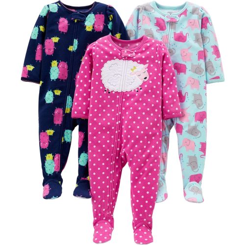 Amazon.com: Simple Joys by Carter's Toddlers and Baby Girls' Loose-Fit Flame Resistant Fleece Footed Pajamas, Pack of 3 : Clothing, Shoes & Jewelry