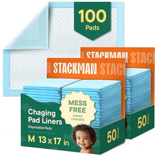 Disposable Changing Pads [100-Pack] Diaper Pad for Baby, Puppy & Dog - Pee & Wee Underpads - Chux Potty Training Liner - Changing Table Cover - 17"x13" Leak-Proof Liners for Incontinence & Travel Use