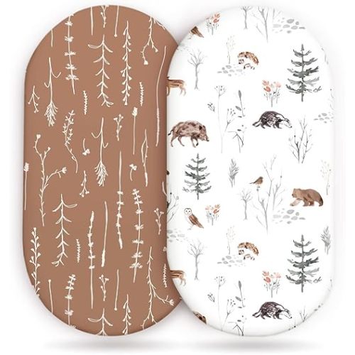 Stretch Ultra Soft Fitted Bassinet Sheet Set 2 Pack, Universal Fit for Bassinets Baby Cradle Moses Basket Oval Rectangle Mattress Safe and Snug, Stylish Pattren of Jungle Animals