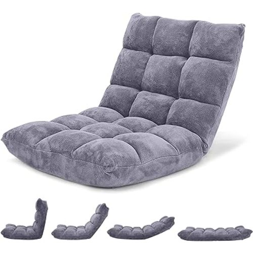 Giantex Floor Chair with Back Support, Folding Sofa Chair with 14 Adjustable Position, Padded Sleeper Bed, Couch Recliner, Floor Gaming Chair, Meditation Chair, Gaming Floor Chairs for Adults(Grey)