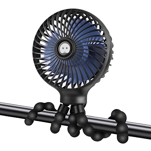 Stroller Fan Portable Small Personal Handheld USB Battery Operated With Flexible Tripod and 3 Speeds Clip On Fan for Car Seat Crib Bike Treadmill Camping and Desktop