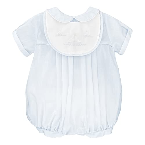 Petit Ami Baby Boys' Romper with Embroidered Sailboat Bib, Blue