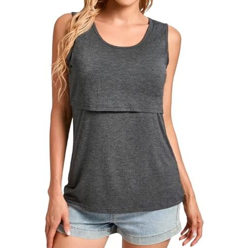Sosolism Friendly Nursing Tops Summer Breastfeeding Tank Tops Women Sleeveless Casual Scoop Neck Pumping Shirts