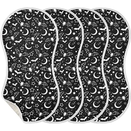 Muslin Burp Cloths for Baby Boys and Girls - 4-Pack Ultra Absorbent Halloween Bats Moons Star Muslin Washcloths, Newborn Towel, Milk Spit Up Rags, Burp Cloth Bib for Unisex, 22 x 11 Inch