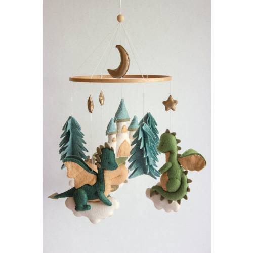 Dragon baby mobile, baby dragon nursery, castle baby mobile, dragon nursery decor