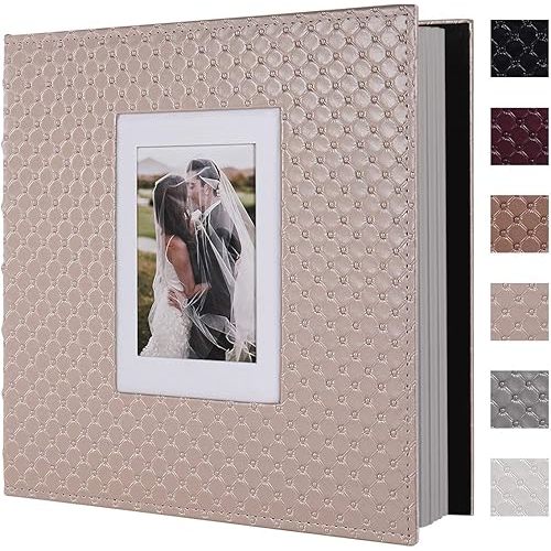 RECUTMS DIY 60 Pages Leather Cover Scrapbook Photo Album 4x6 5x7 8x10,Self Adhesive Photo Album Holds Photos of Any Size Baby Family Wedding Anniversary Albums(Light Champagne)