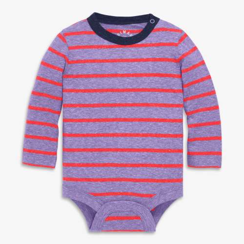 Heathered long sleeve stripe babysuit - Iris / strawberry stripe / 0-3