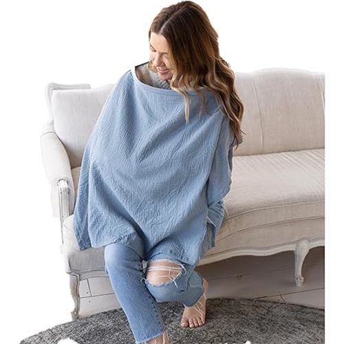 ACTIVE BABY Muslin Nursing Cover for Breastfeeding mom with Adjustable Hoop for Hand Free | Breathable Nursing Cover up | 100% Muslin Cotton Light Weight Breastfeeding Cover wrap Shawl Scarf (Spruce)