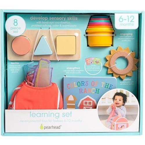 Pearhead Learning Kit for Babies 6+ Months, 8 in 1 Learning Educational Set for Babies, Play Set for Early Development and Motor Skills, Montessori Toys for Babies 6+ Months