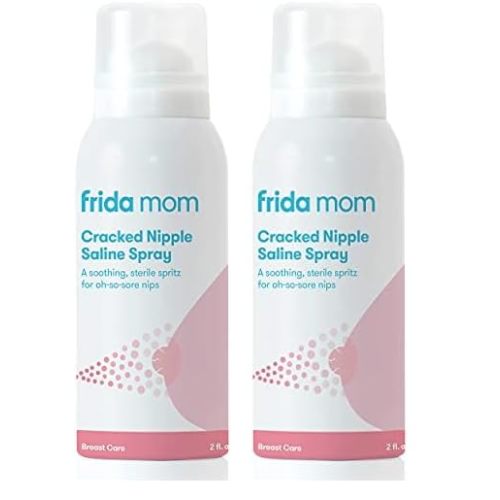 Frida Mom Cracked Nipple Soothing Spray - All-Natural Saline to Heal Sore, Cracked Breastfeeding Nipples - Air-Dry, Gentle for Baby + Mom - 2 Fl oz (Pack of 2)