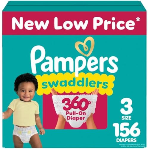 Pampers Diapers - Swaddlers 360 - Size 3, 156 Count, for up to 100% Leakproof Premium Skin Protection (Packaging May Vary)