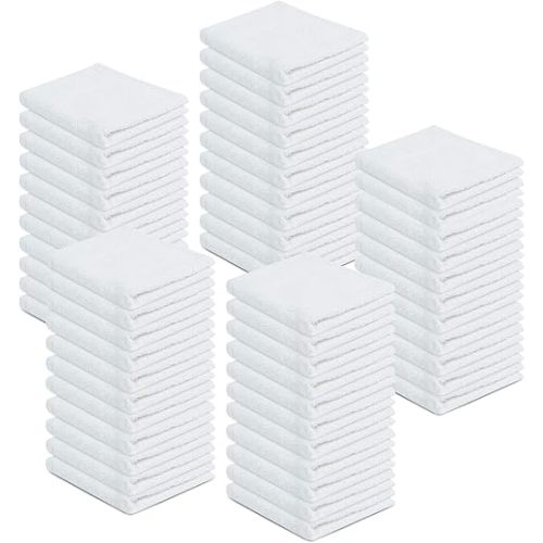 100% Cotton Terry Towels Cleaning Cloths Pack of 50 (12x12 Inches) White Cotton Terry Cloth Bar Rags White Bar Towels, Multipurpose High Absorbent Terry Towels for Cleaning Auto Detailing or Painters