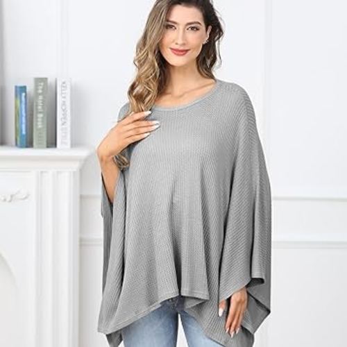 Knit Nursing Cover for Baby Breastfeeding, Cozy Swaddle, Breathable and Soft, Wide Neck with Stretch for Easy View (Grey)