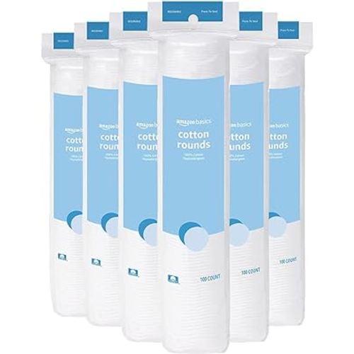 Amazon Basics Hypoallergenic 100% Cotton Rounds, 600 Count (6 Packs of 100)