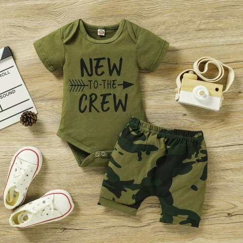 HESHENG Newborn Baby Boys Girls Outfit Short Sleeve Romper Tops + Camouflage Shorts 2PCS Summer Clothes Set, 0-3m(70)