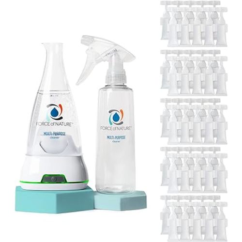 Force of Nature Multi-Purpose Cleaner, Disinfectant & Deodorizer Year Supply Bundle - Reusable Bottle, 50 Refills - Eco-Friendly, Toxin-Free All-Purpose Natural Cleaning Supplies