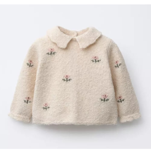 FLORAL EMBROIDERY KNIT SWEATER - Light beige | ZARA United States
