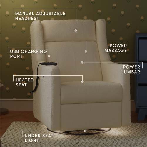 Babyletto Kiwi Deluxe Power Recliner and Swivel Glider with Heat and Massage