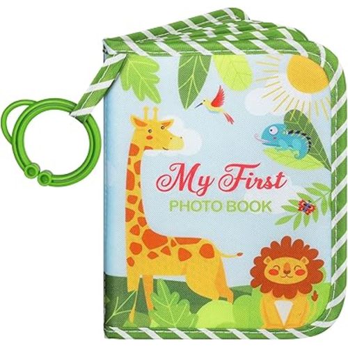 Lanpn Baby Photo Album Holds 17 4x6 Pictures, My First Soft Cloth Family Photo Book with Name Card Name Tag Stickers, Fabric Kid Memory Keepsake Gift for Baby Shower Newborn Toddler Boy Girl (Animal)