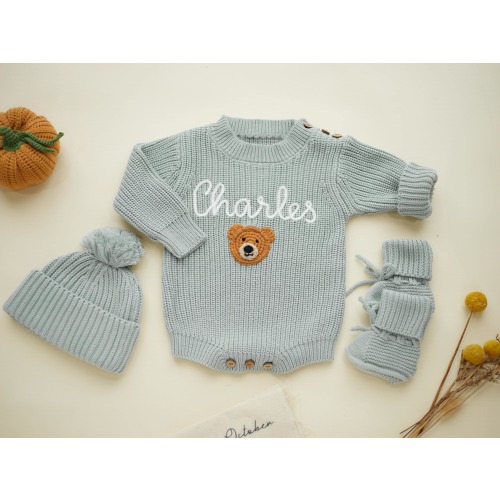Personalized Newborn Sweater, Hand Embroidered Name Baby Romper, Custom Newborn Coming Home Outfit, Baby Newborn Outfit, Birth Announcement