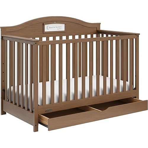 Graco Story 5-in-1 Convertible Crib with Drawer – GREENGUARD Gold Certified Wood Crib, Converts to Toddler Bed, Daybed, Full-Size Bed, Nursery Storage Drawer, Reversible Headboard (Hazelnut)