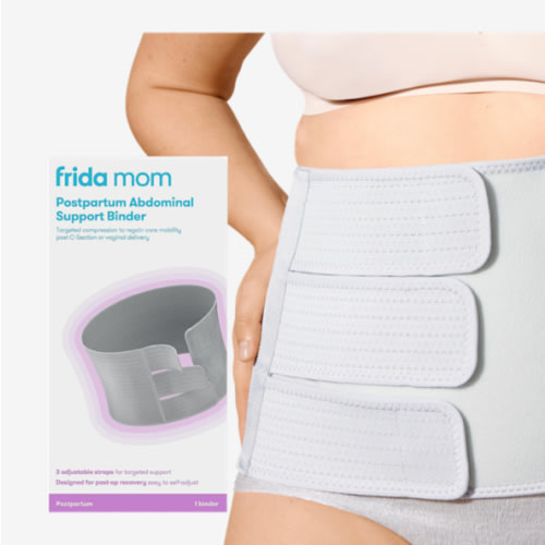 Frida Mom Belly Binder, Postpartum Essentials for Natural and C-Section Recovery, Adjustable Compression Wrap, After Birth Brace, Abdominal Band, 9" High