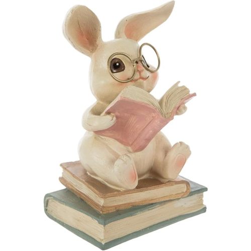 Hobby Lobby Animal Figurines with Glasses, Rabbit Sitting on Books