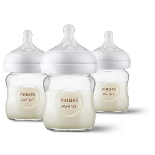 Avent Anti-Colic 3-Pack Natural Glass Baby Bottle, Wide Neck, 4 oz. - White/Multi
