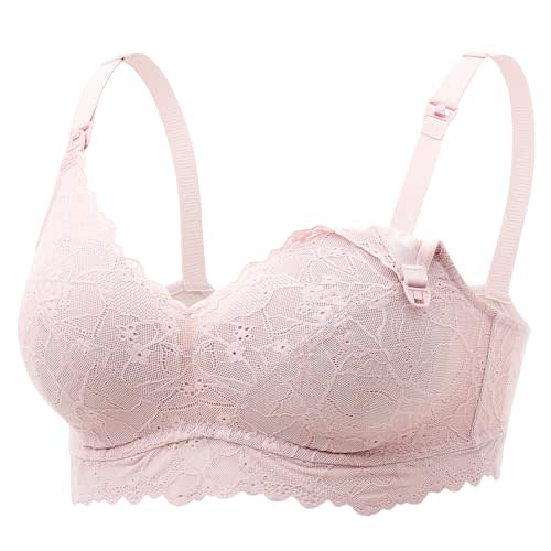 Momcozy Lace Nursing Bra, Wirefree Padded Nursing Bras for Breastfeeding, V Neck Maternity Bra for Pregnancy, Soft Lace
