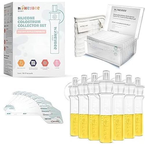 Colostrum Collector Kit | Reusable Silicone Breast Milk Collector for Harvesting Colostrum Breastmilk, Pre-Sterilized Includes Storage Case & Cotton Wipe | Set of 7 Collectors, 5mL Each